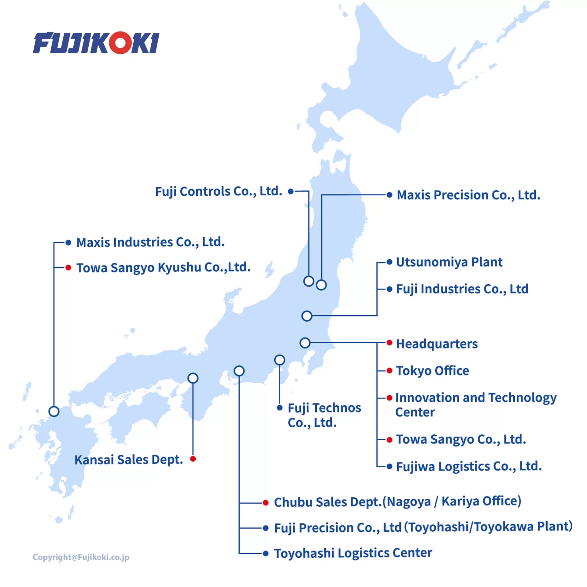 Danh sách các chi nhánh của Tập đoàn Fujikoki tại Nhật Bản